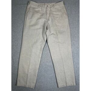 Dockers Premium Pants Mens 36x31 Linen Herringbone Trousers Khaki Tan